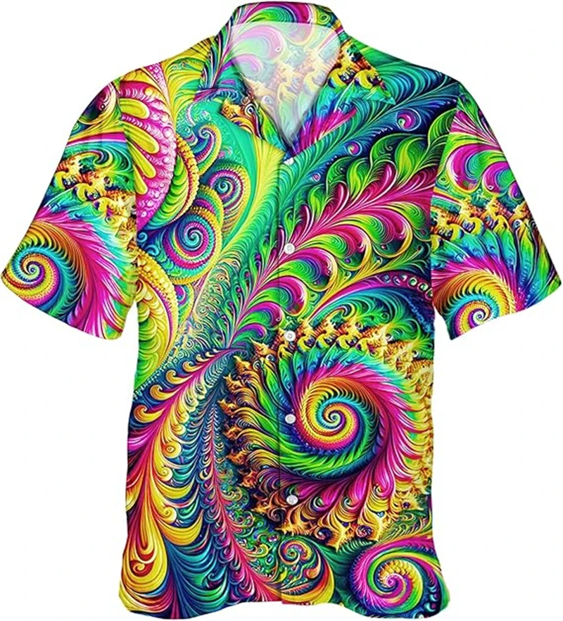 

Psychedelic Pattern Men's Hawaiian Shirt Abstract Swirl Print Casual Short Sleeve Shirts 2026 New Summer Shirt Trippy Y2k Tops