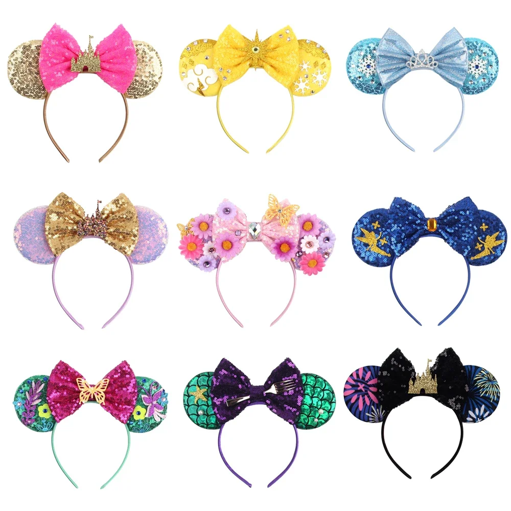 

Mouse Ears Headband 2023 Pretty Princess Girls Birthday Party Cosplay Hairband Flowers Sequin Bow Hair Accessories