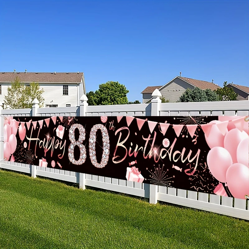 Happy 80th Birthday Yard Sign Banner Party supplies 80th Birthday Black Rose Gold decoration