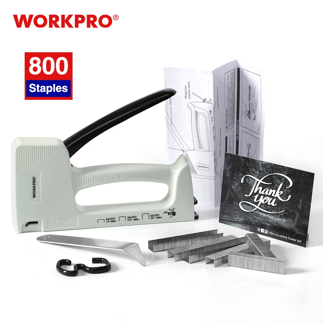 WORKPRO Upholstery Staple Gun, 3 in 1 Plastic Stapler Gun with 800 Staples for Wood, Upholstery, Carpentry, Decoration DIY