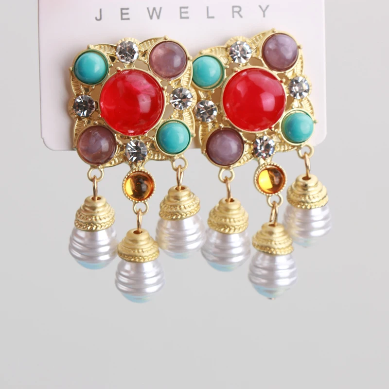 fashion new earrings for women baroque style pendant glass earrings