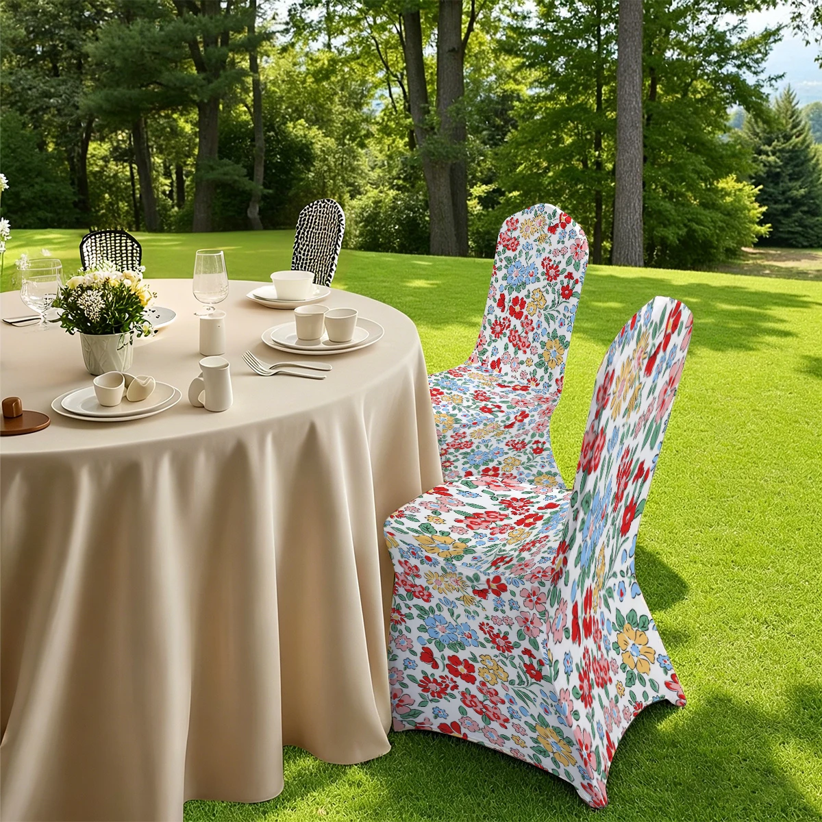 2D Floral Printed Stretch Full Coverage Chair Cover, Universal Size for Hotel/Home/Outdoor Use, Anti - Slip