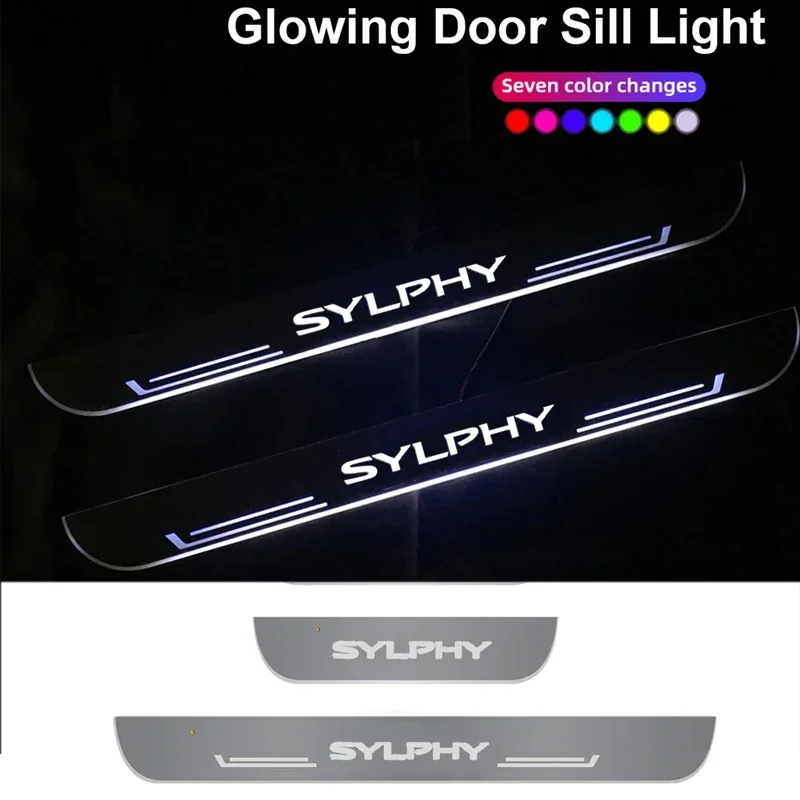 Acrylic Mirror Dynamic LED Welcome Pedal Light Magnetic Car Door Sill Pathway Lamp for Nissan Sylphy Decorative Lamp