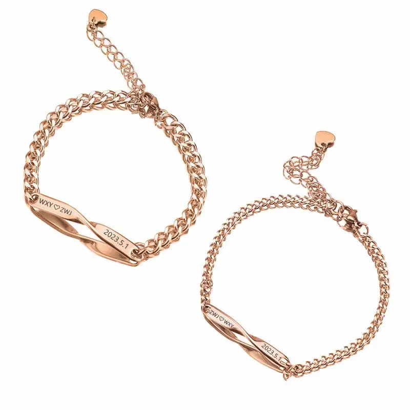Bracelet gravé personnalisé en acier inoxydable, souvenir de couple, bijoux à la mode pour fixe, 10 pièces 3