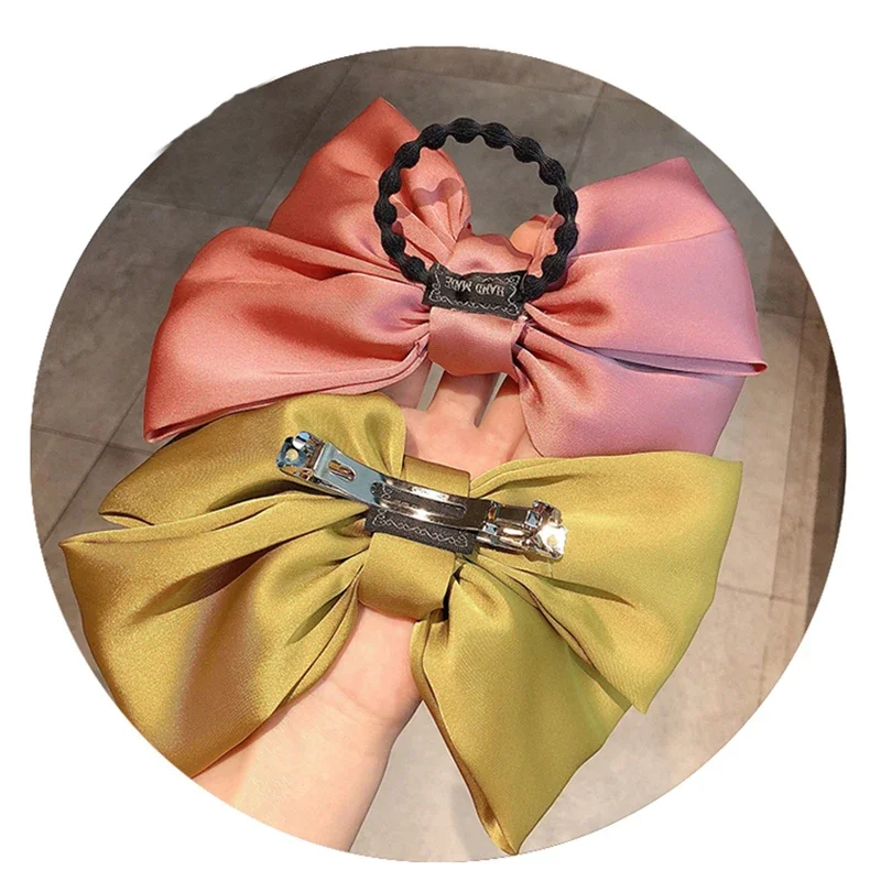 Large Silk Bows Elastic Hair Bands Ties big Solid Rubber Bands Scrunchies Hair Clips for Women Girls Barrettes Hair Accessories