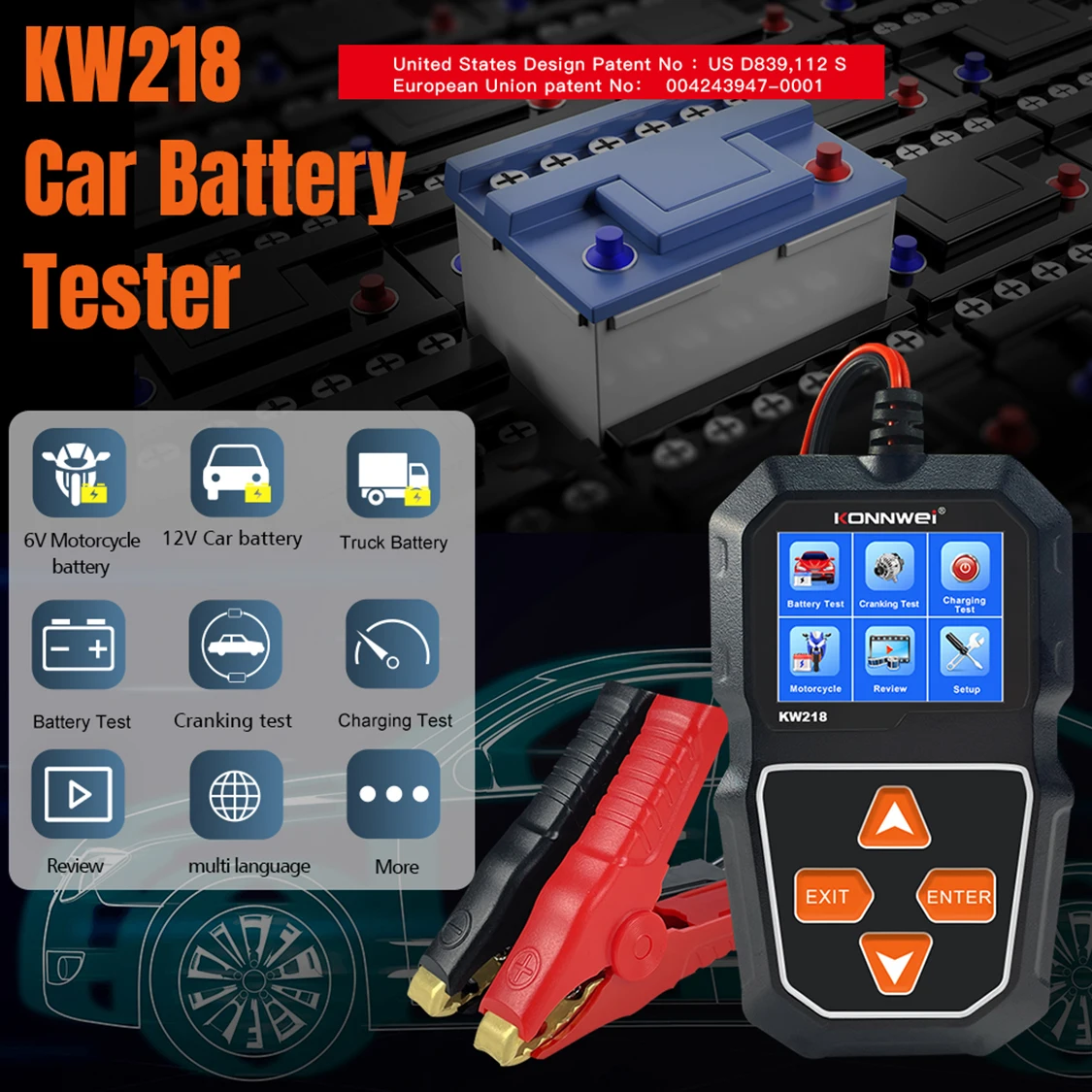 KONNWEi 6V-12V Car Battery Tester Real-time Battery Health Monitoring Charging Test Automotive Battery Charging Inspection Tool