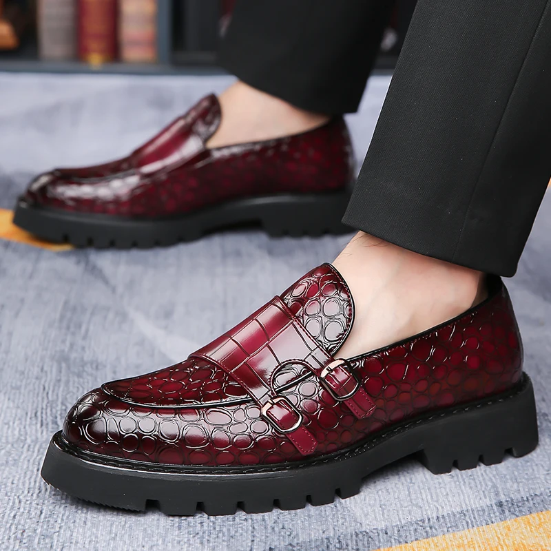 

Men's British Style Slip-On Loafers Trendy Breathable Soft Sole Business Office Party Leather Derby Shoes-2996