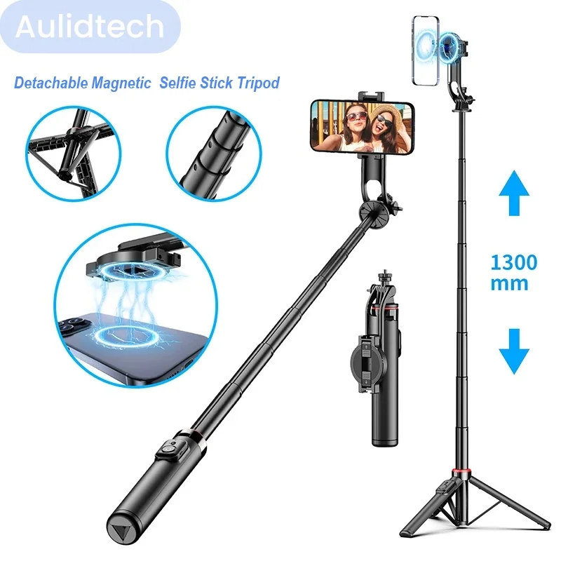 Aulidtech Magnetic Selfie Stick Tripod Stand for Smart Cell Phone iPhone16/15/14/13/12 Samsung Huawei Action Camera Magsafe