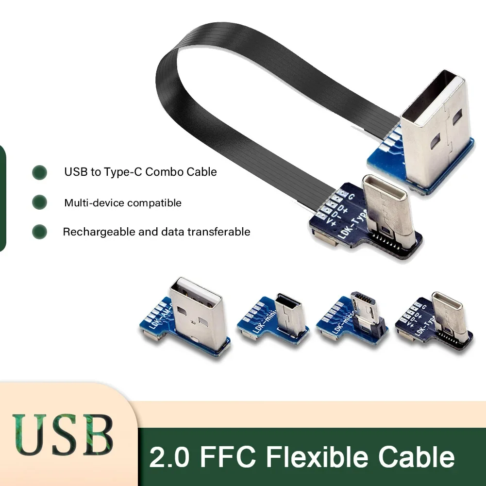 

Flexible Flat FFC PCB Cable USB2.0 Elbow to Type-C Male Data Charging 5P Connection Right Angle Left Right up down