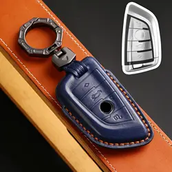 Leather Car Key Case Cover Fob Shell for BMW X1 X3 X5 X6 X7 3 5 6 7 Series G20 G30 G11 F15 F16 G01 G02 F48 Accessories 2016-2023