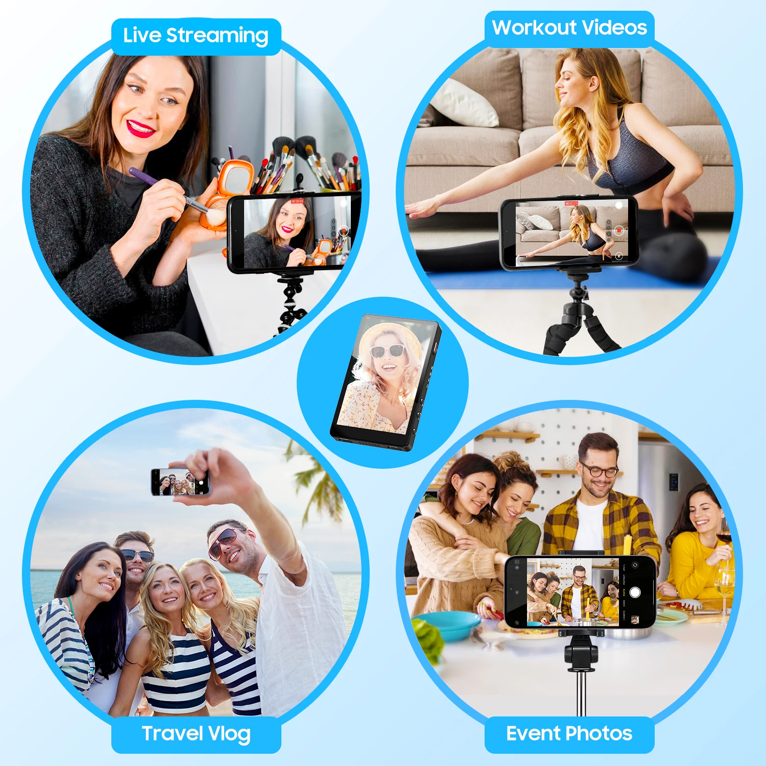 Vrriis Schermo per monitor di ripresa wireless per smartphone Fotocamera posteriore Schermo per selfie magnetico wireless Vlog Live Stream