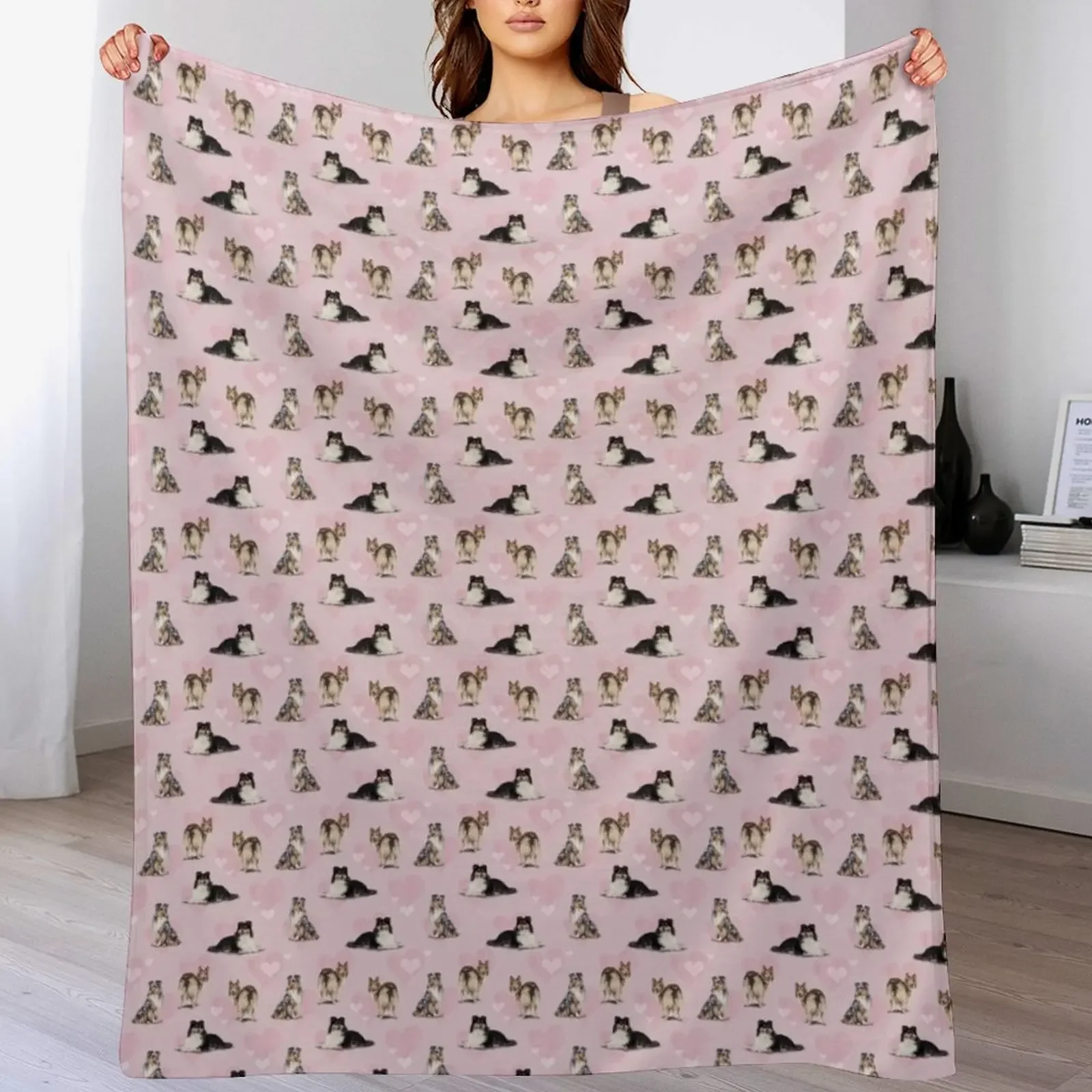 

The Shetland Sheepdog Sheltie in Pink Throw Blanket Weighted blankets and throws Fashion Sofas Personalized Gift Blankets