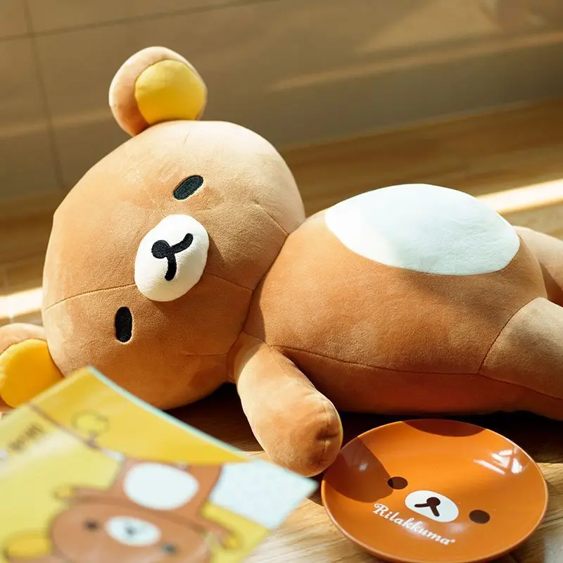 Bonito rilakkuma pelúcia acompanhar sono boneca animal urso brinquedos criativo dos desenhos animados travesseiro de dormir decoração do quarto aniversário presente colecionável