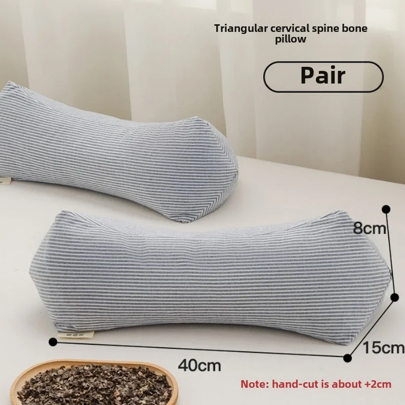 2025 new pure cotton three-dimensional triangular striped buckwheat pillow full buckwheat hull filling to protect cervical spine