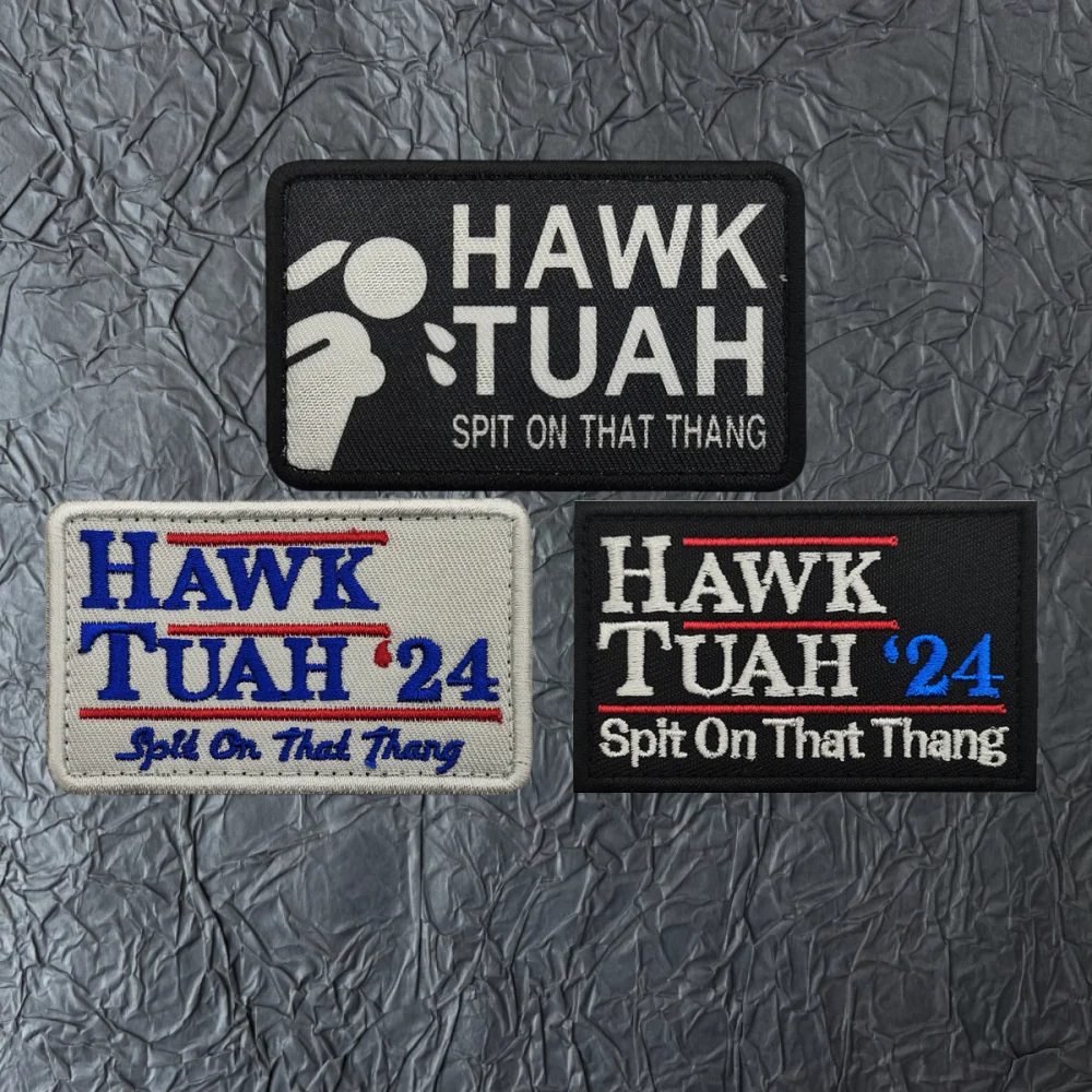 HAWK TUAH Embroidered Patch for Clothes Funny Badges Tactical Military Backpack Patches Hook and Loop Stickers