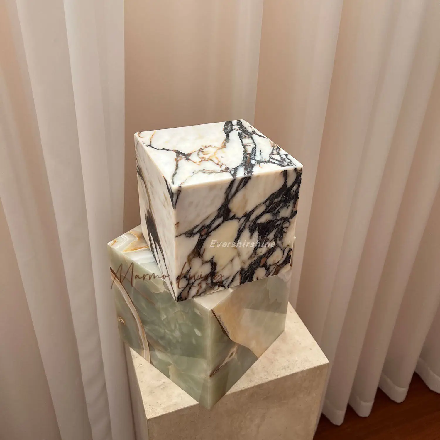 Natural Green Jade calacatta violet Stone Stool Side Table Living Room Bedroom Marble Decoration Customizable