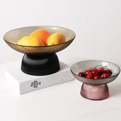 Creative Striped Glass Fruit Plate  Dessert Oatmeal Salad Bowl Living Room Decoration Transparent Candy Nut Storage Plate Decor