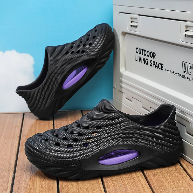 

Casual Clogs Mens Sandals 2026 Summer EVA Beach Shoes for Men Fashion Hollow-out Slippers Solid Color Garden Shoes Closed-toe