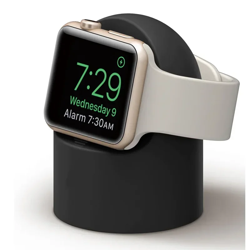 Silicone Charging Stand for Apple Watch Series 12 11 10 9 8 7 6 5 4 3 2 1 SE Ultra Fits 38-49mm Nightstand Mode Cable Organizer