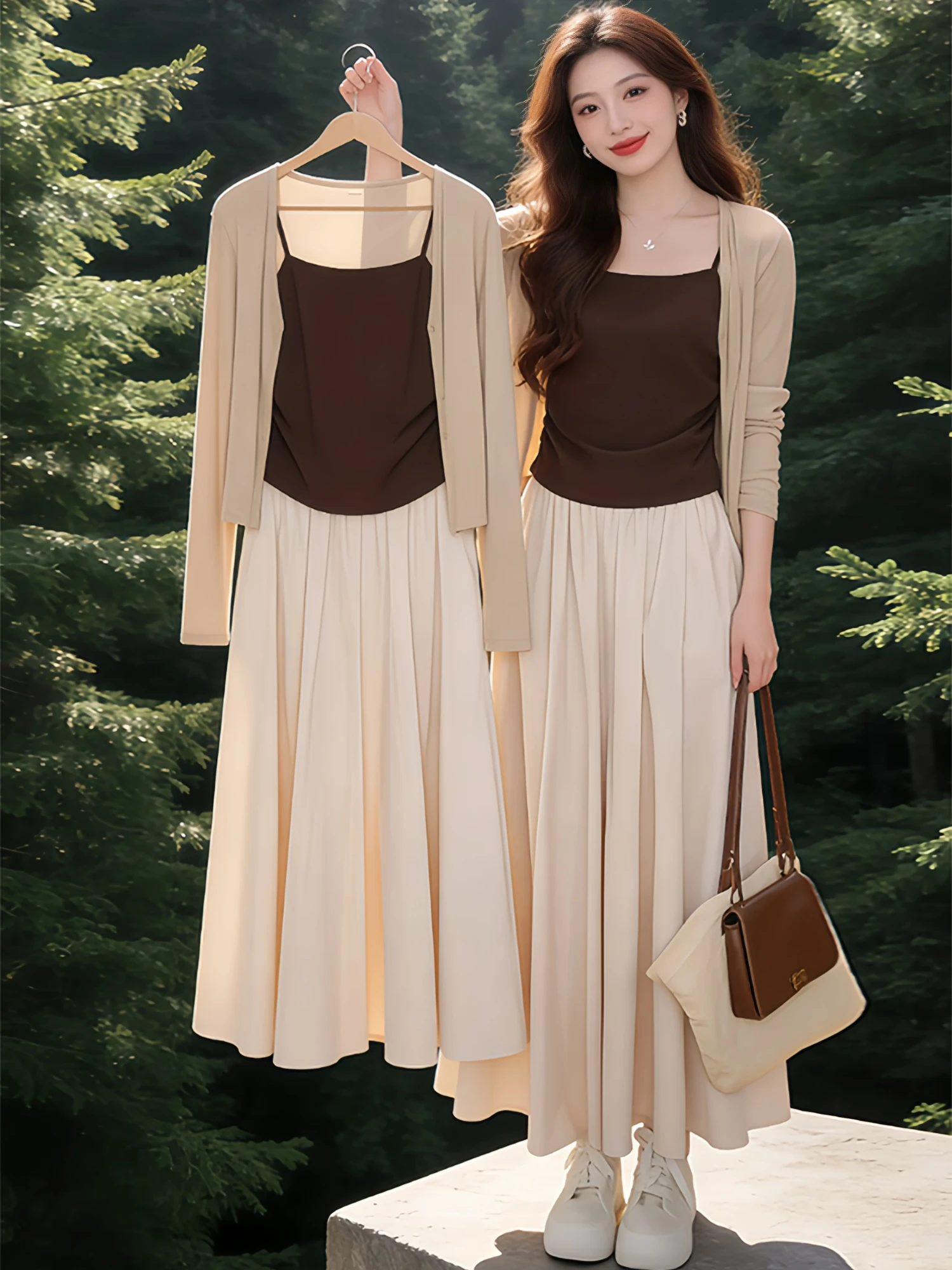 

Elegant Vintage Open Cardigan Vest Skirt Three-Piece Set Spring Autumn Gentle Aesthetic Style Goddess Style Breathable Medium...
