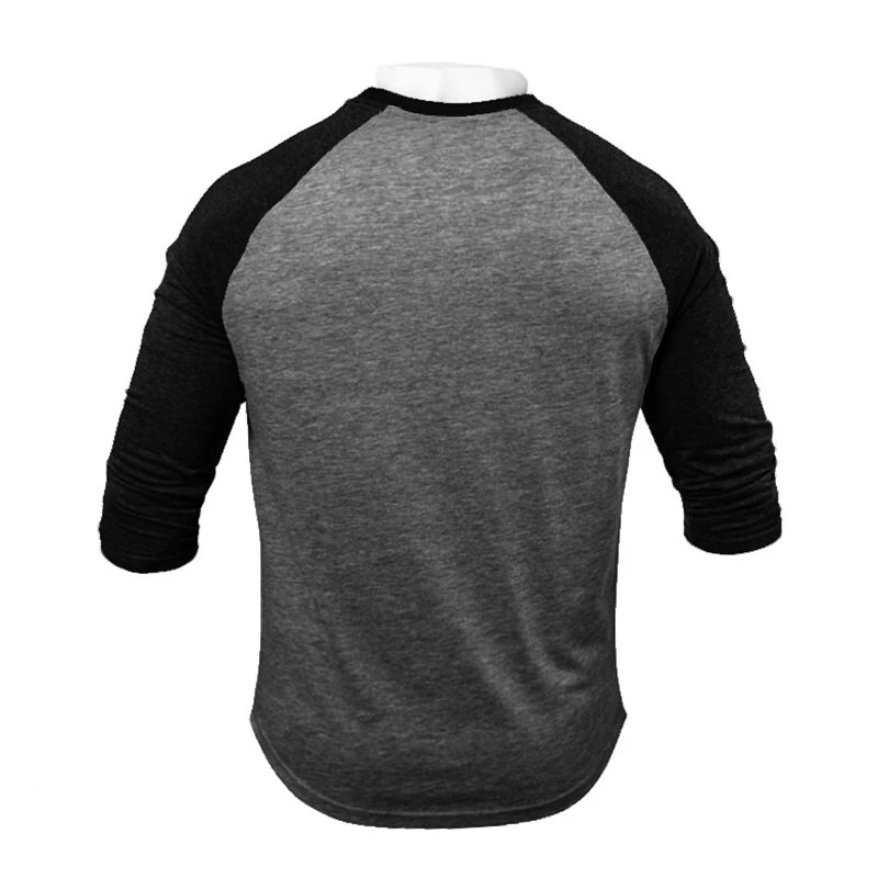 Brand Gym Clothing Men\'s Sport Fitness Three Quarter Sleeve Running T-Shirt Outdoor Workout Cotton Contrast Color Slim Fit Shirt