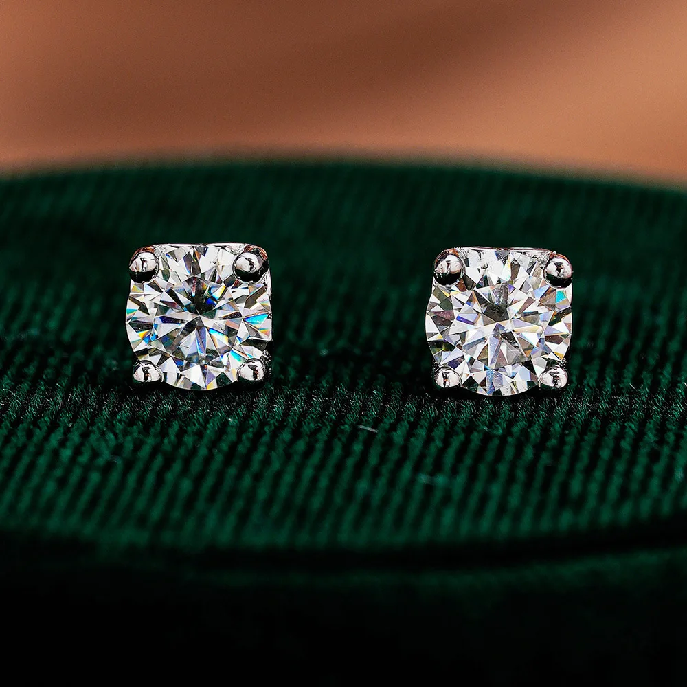 JH 0.5-2CT 925 فضة أنيقة وأقراط للنساء الرجال أقراط مستديرة الزركون D VVS1 غرامة مجوهرات مختبر الماس