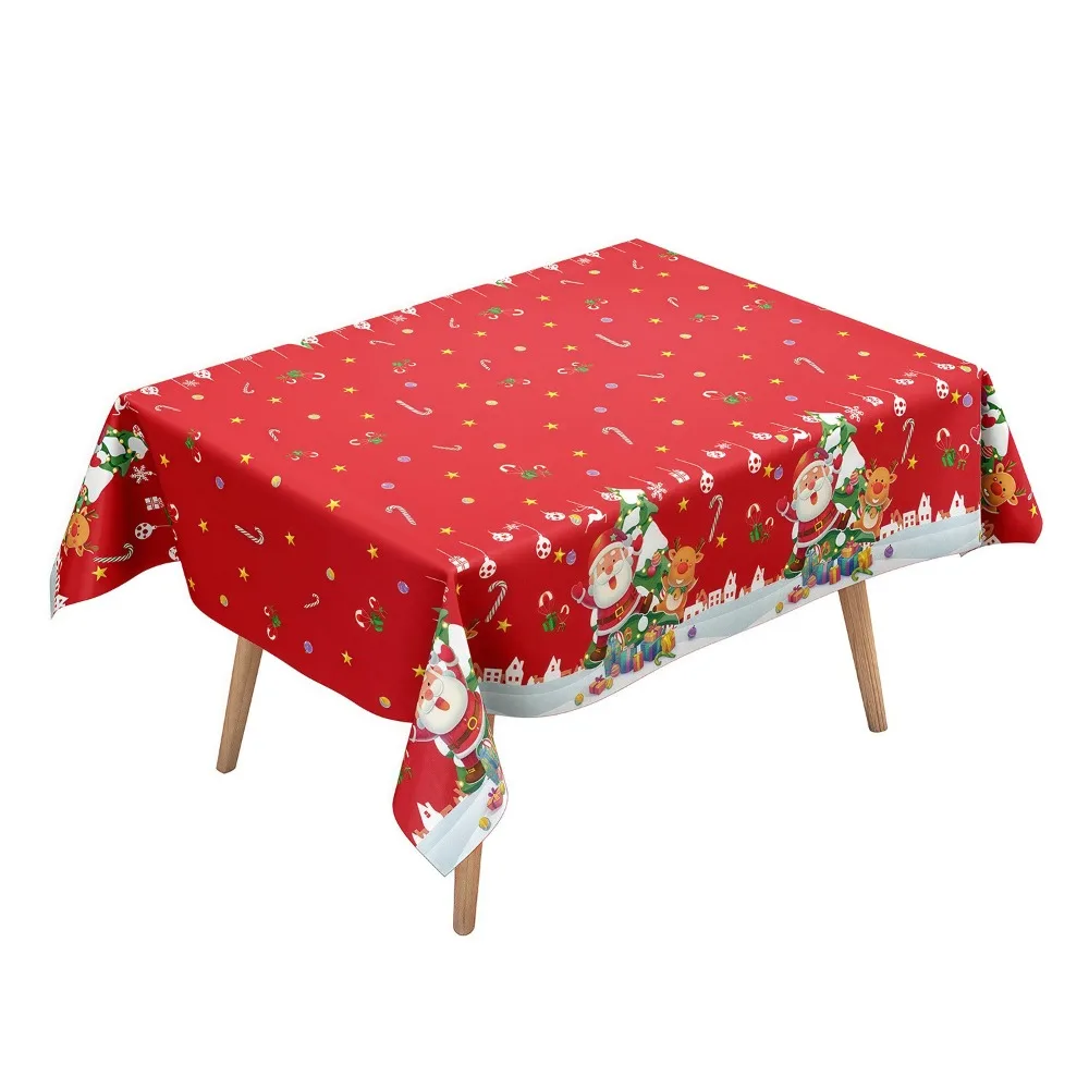 

Plastic Christmas Tablecloth Bronzing Snowman Design Disposable Tablecloths Disposable Snowflake Pattern Table Cover
