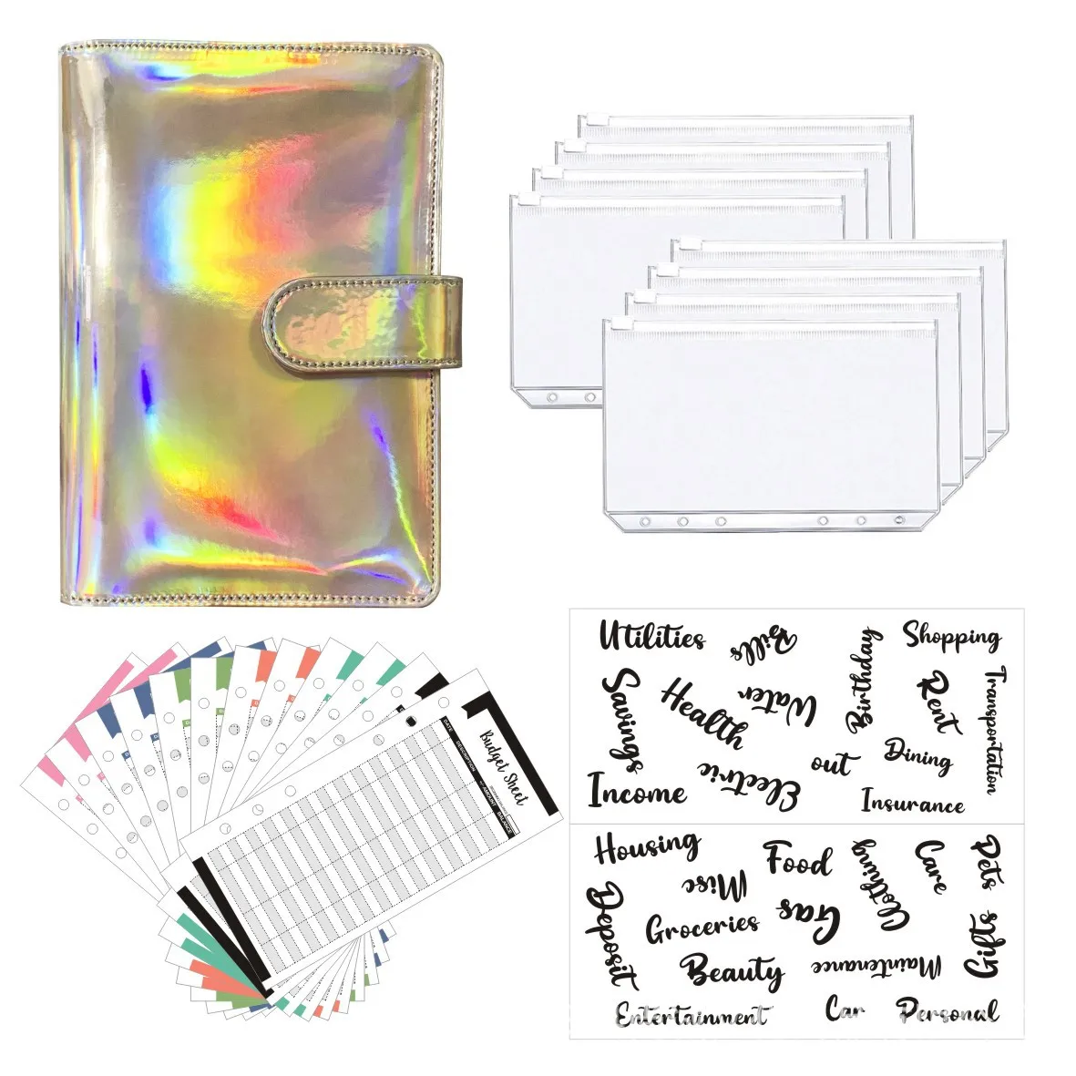 A6 Budget Binder, Money Saving Binder with Zipper Envelopes, Cash Envelopes and Expense Budget Sheets for Budgeting