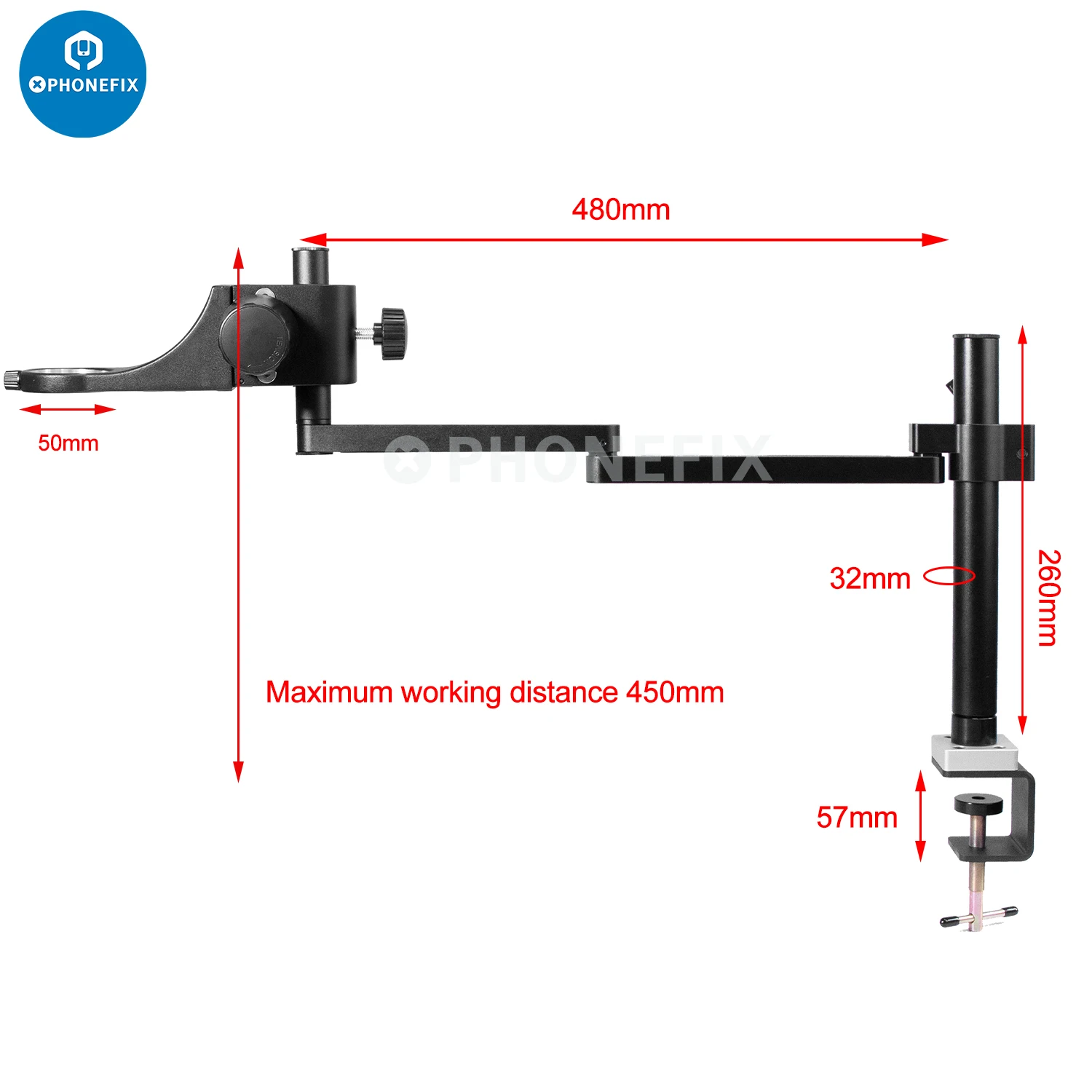 Imagem -02 - Suporte de Braço Giratório Universal para Microscópio 50 mm 76 mm Suporte de Braço Dobrável Giratório Suporte de Braçadeira de Coluna de Braço Articulado para Acessórios Microscópicos de Zoom Estéreo Binocular Binocular