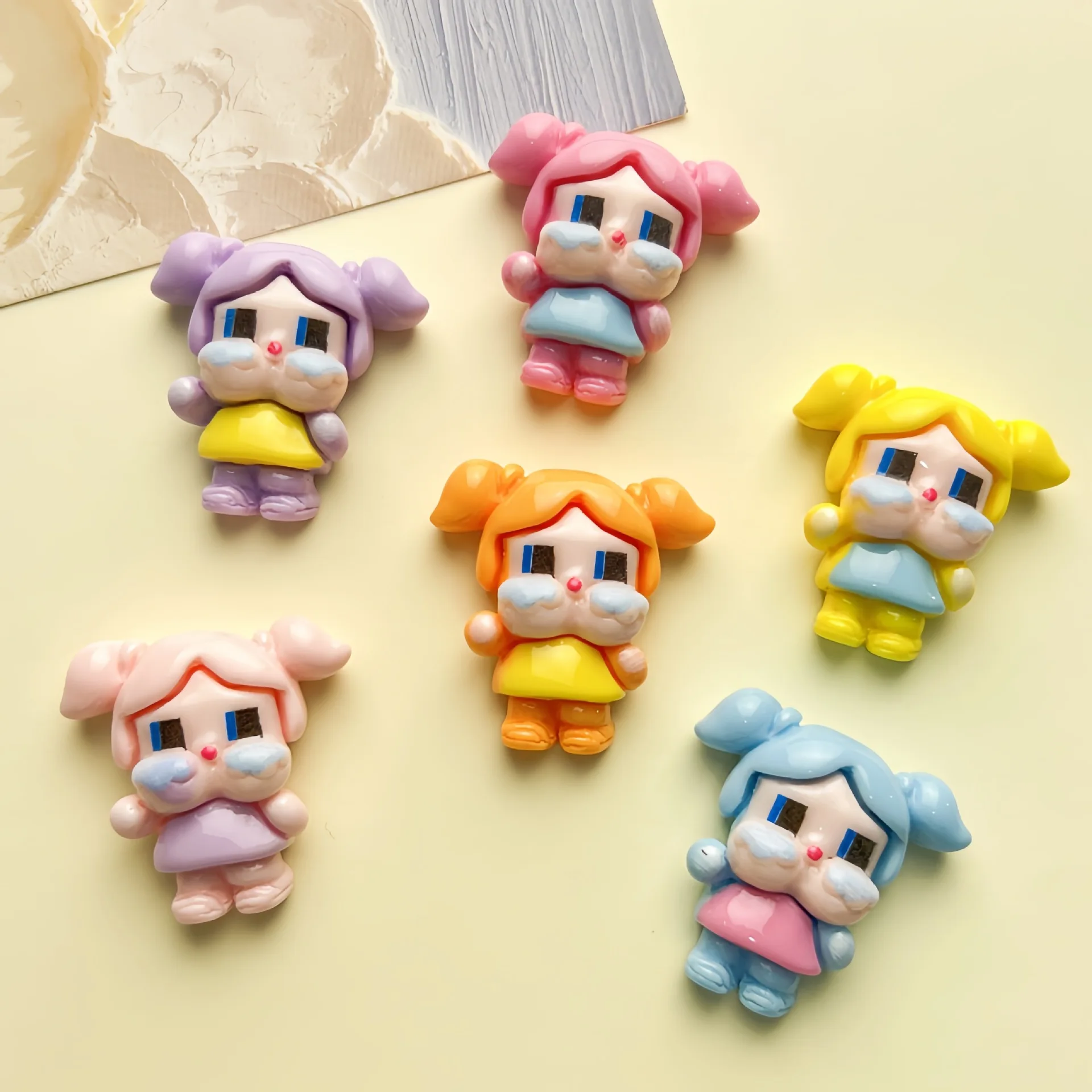 5pcs Cartoon glossy multi-color braid crying cartoon resin flatback cabochon diy crafts materials kid handmade jewelry charms