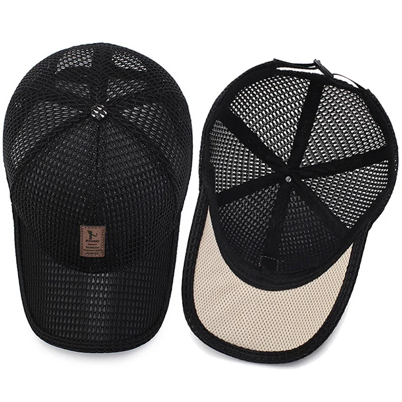 Men\'s Baseball Cap Summer Breathable Mesh Sun Hat Fashion Leather Label UV Protection Tennis Golf Hat Outdoor Sport Fishing Bone