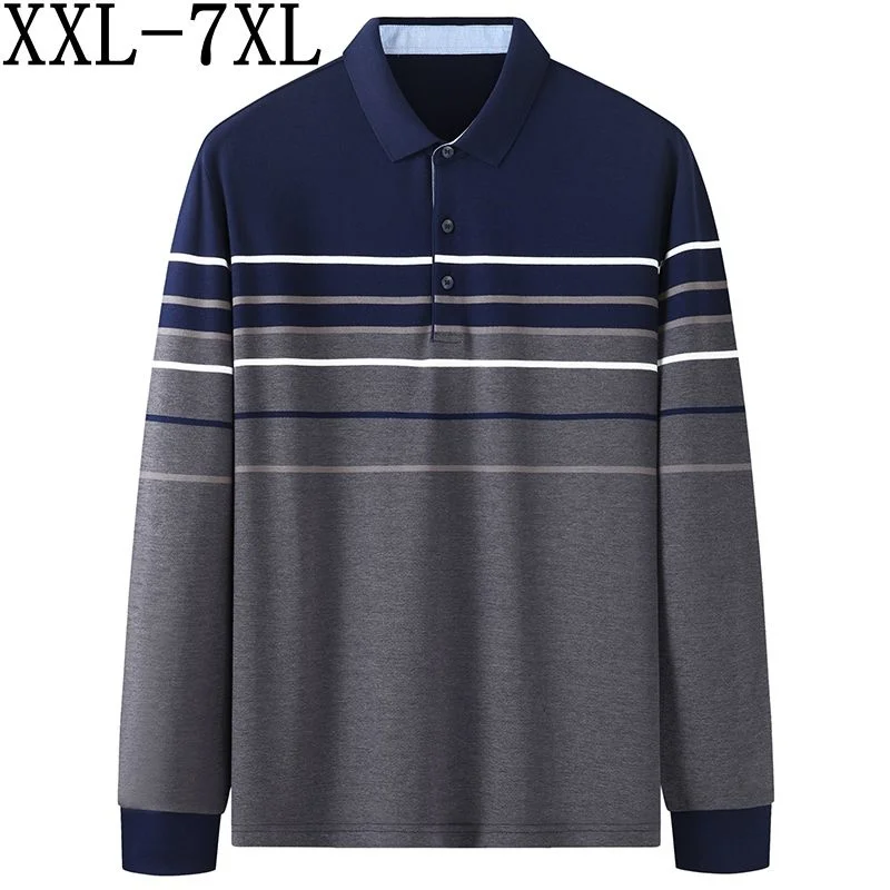 

6XL 5XL 7XL New Brand Long Sleeve 100% Cotton Polo Shirt Men Top Quality Business Striped Mens Polos Shirts Casual polo homme
