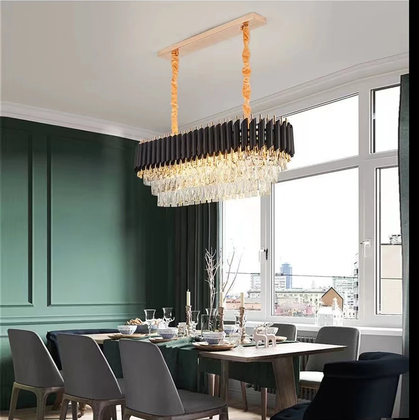 Luxury Crystal Chandeliers 2024 Black Home Decoration Lustre Dimmable LED Hanging Light Fixture for Living Room Decor