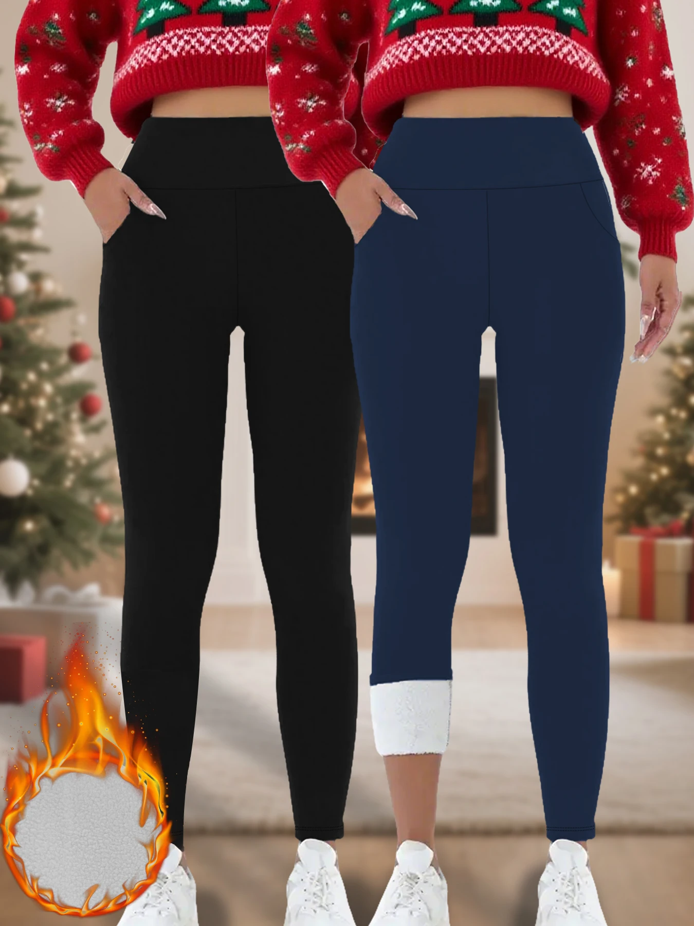 

Женские термолеггинсы на флисовой подкладке с карманами. Толстая мягкая ткань с высокой талией, идеально подходящая для зимних тренировок, йоги.