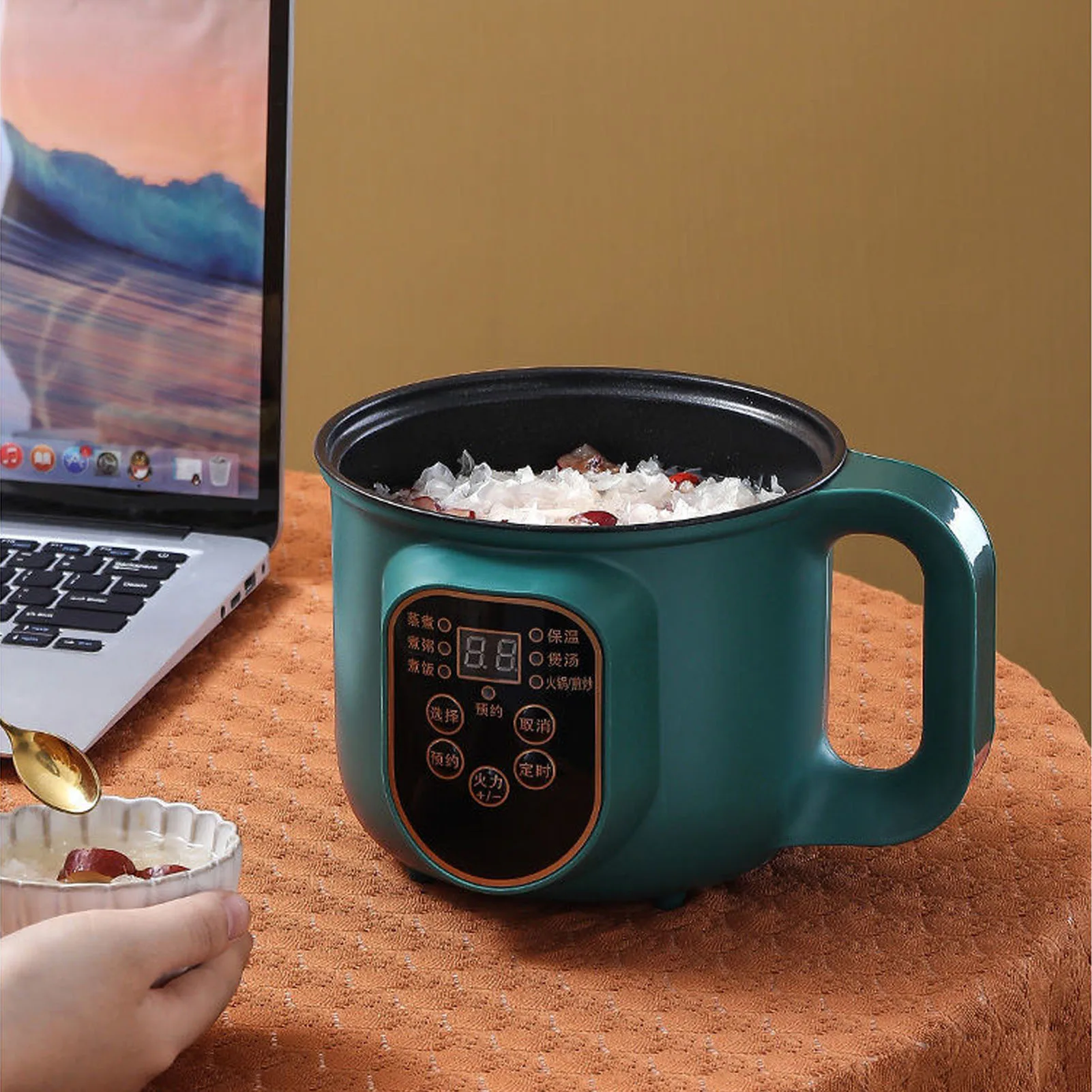 وعاء الطبخ الكهربائي 1.8 لتر 600 وات محمول سهل التنظيف وعاء المعكرونة رامين للمنزل والمكتب والحفلات والمطبخ