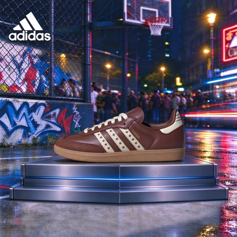 adidas Samba Sneaker, Braun-Weiß, Retro-Freizeitschuhe, Leder, Gummisohle
