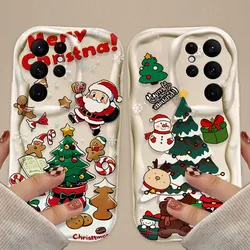 Cute Father Christmas Tree 3D Wave Case For Samsung Galaxy S24 Ultra S23 S22 Plus S21 S20 FE A25 A55 A35 A15 A16 A05 A05S A06