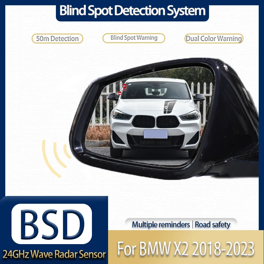 For BMW X2 2018-2023, Car 24GHz Radar Blind Spot Detection BSD Kit, Lane Change Warning, Rear Mirror LED Alert