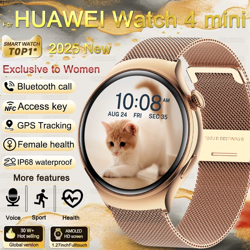 

2025 Новинка для Huawei Watch 4, мини-женские часы с индивидуальным циферблатом, NFC, GPS, траектория, оксиметрия сердечного ритма, водонепроницаемые умные часы с BT Call