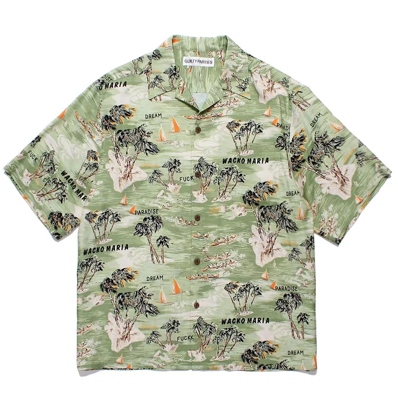 Multicolour Retro Print WACKO MARIA Hawaii Short Sleeve Shirt Summer Mens Womens Fashion WACKO MARIA Shirt