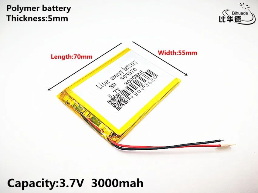 Good Qulity 3.7V,3000mAH,505570 Polymer lithium ion / Li-ion battery for TOY,POWER BANK,GPS,mp3,mp4