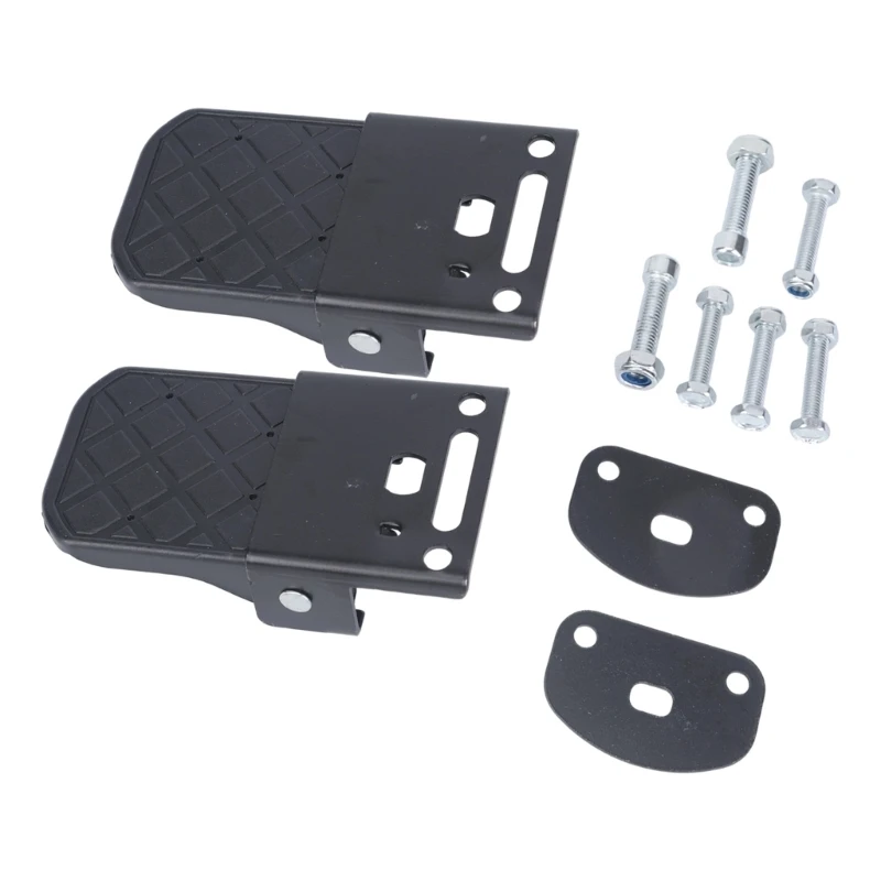 Hinged Motorcycle Passenger Pegs, Black Fold-In Footrest Pair with Textured Nylon Pads, Iron Supports and Hardware for Confirmed