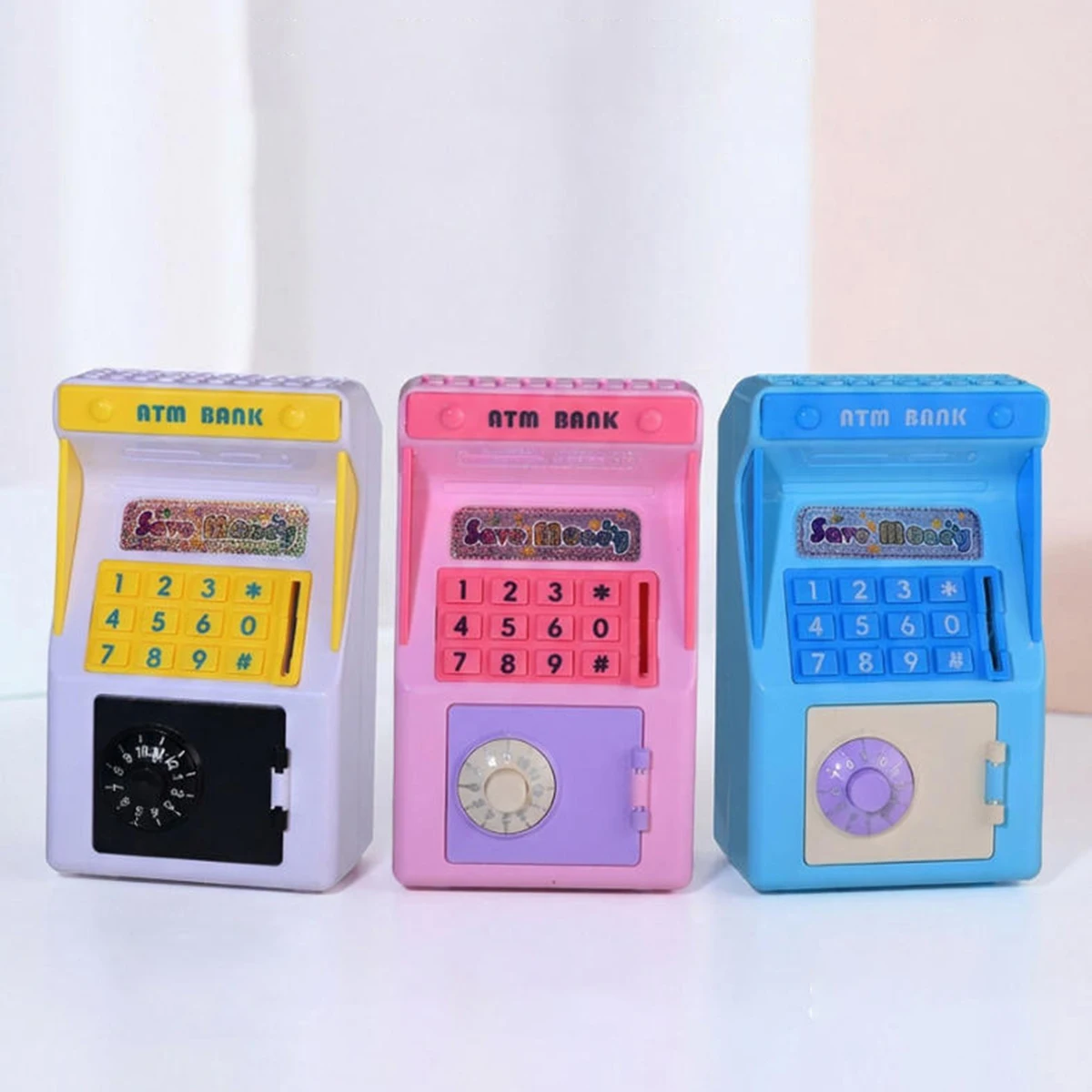 

Children ATM Bank PIN Automatic Mini Safe Coins Cash Saving Money Box Password Counter Code Key Lock Coin Bank ATM For Kids Gift