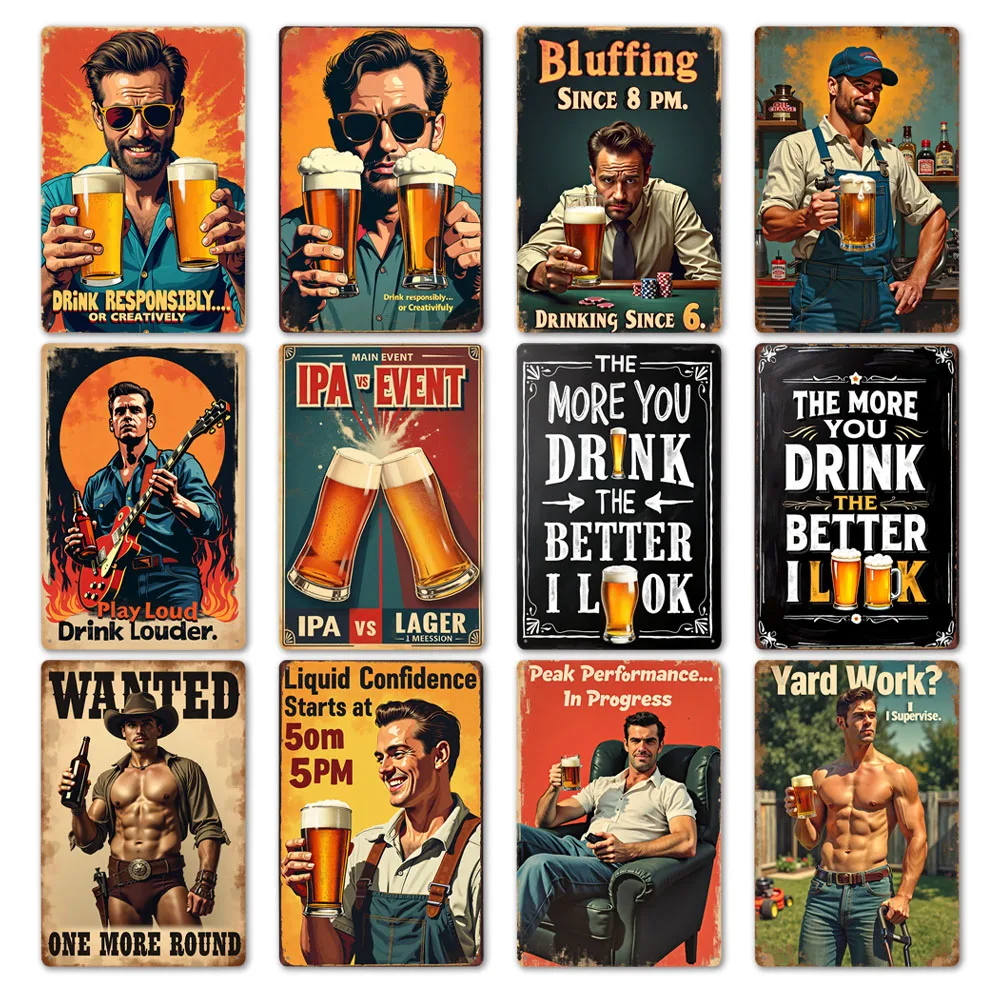 Vintage Beer Poster Club Bar Tin Sign Pub Wall Art Decor Office Kitchen Living Room Party Decoration