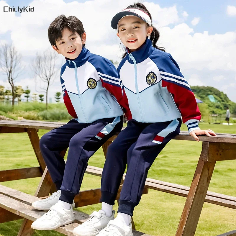 Children School Uniforms Girls Colorant Jacket Polo Shirt Pants Boys Sport Coat Outfit Kids Outwear Toddler Students Clothes Set