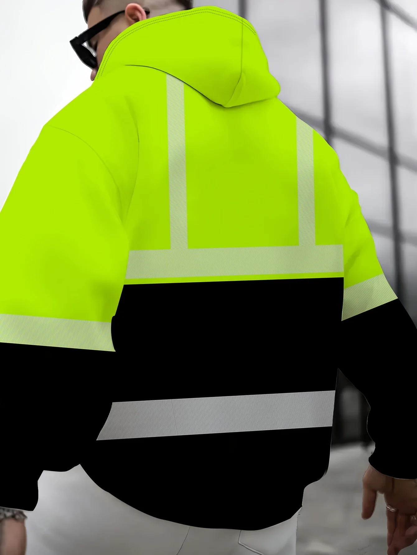 Men Hoodie Autumn High Visibility Reflective Stripe Print Long Sleeve Pullover Fashion Casual Daily Work Tops Men's Clothing