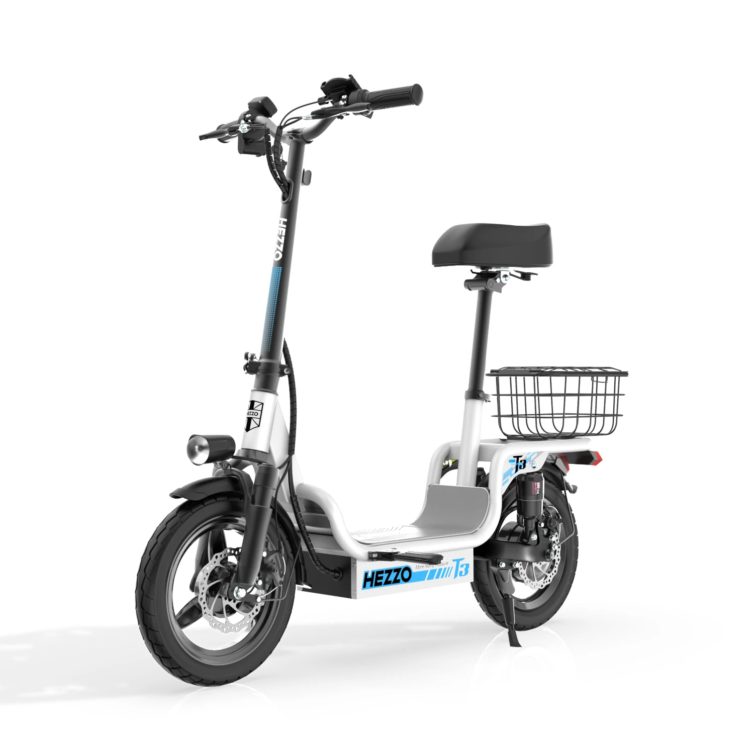 

HEZZO 48V 15Ah Electric Scooter w/ Seat & Basket 500W Powerful Motor 37Miles Range Max Speed 20Mph Foldable E-Scooter for Adults