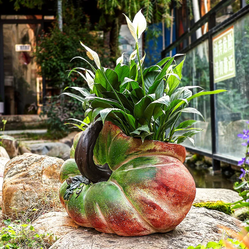 Pumpkin-Shaped Magnesium Clay Planter - Handmade Rustic Decorative Flower Pot for Indoor/Outdoor, Unique Farmhouse Home