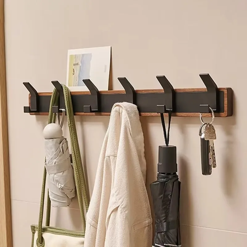 Multiple Hooks Wood Coat Rack Portable Single Row Clothes Hanger Wall Entrance Hall Coat Rack Morden Storage Room Furniture Gift