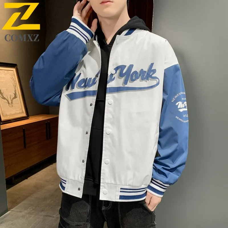 

COMXZ 2025 для мужчин и женщин, винтажная бейсбольная куртка для пар, осеннее модное повседневное легкое пальто в американском стиле с буквенным принтом
